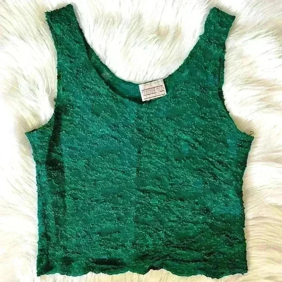 Vintage Featherbed Intimates Emerald Green Lace Sheer Top Large - Picture 1 of 5